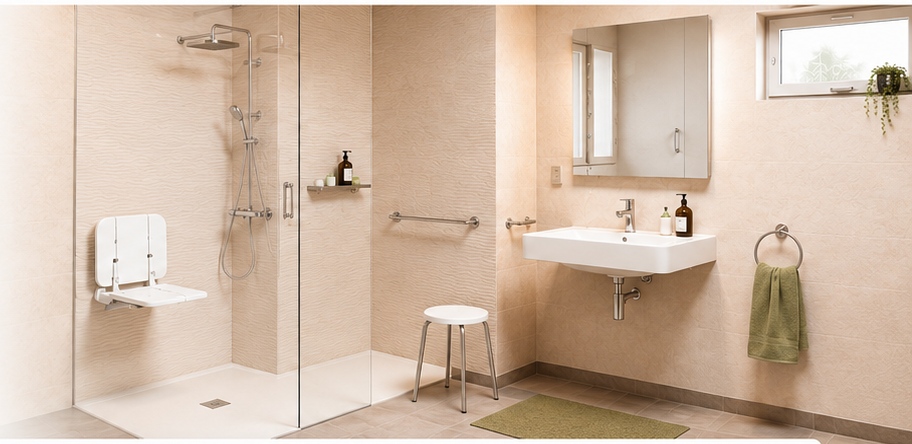 Douche PMR sécurisée et accessible