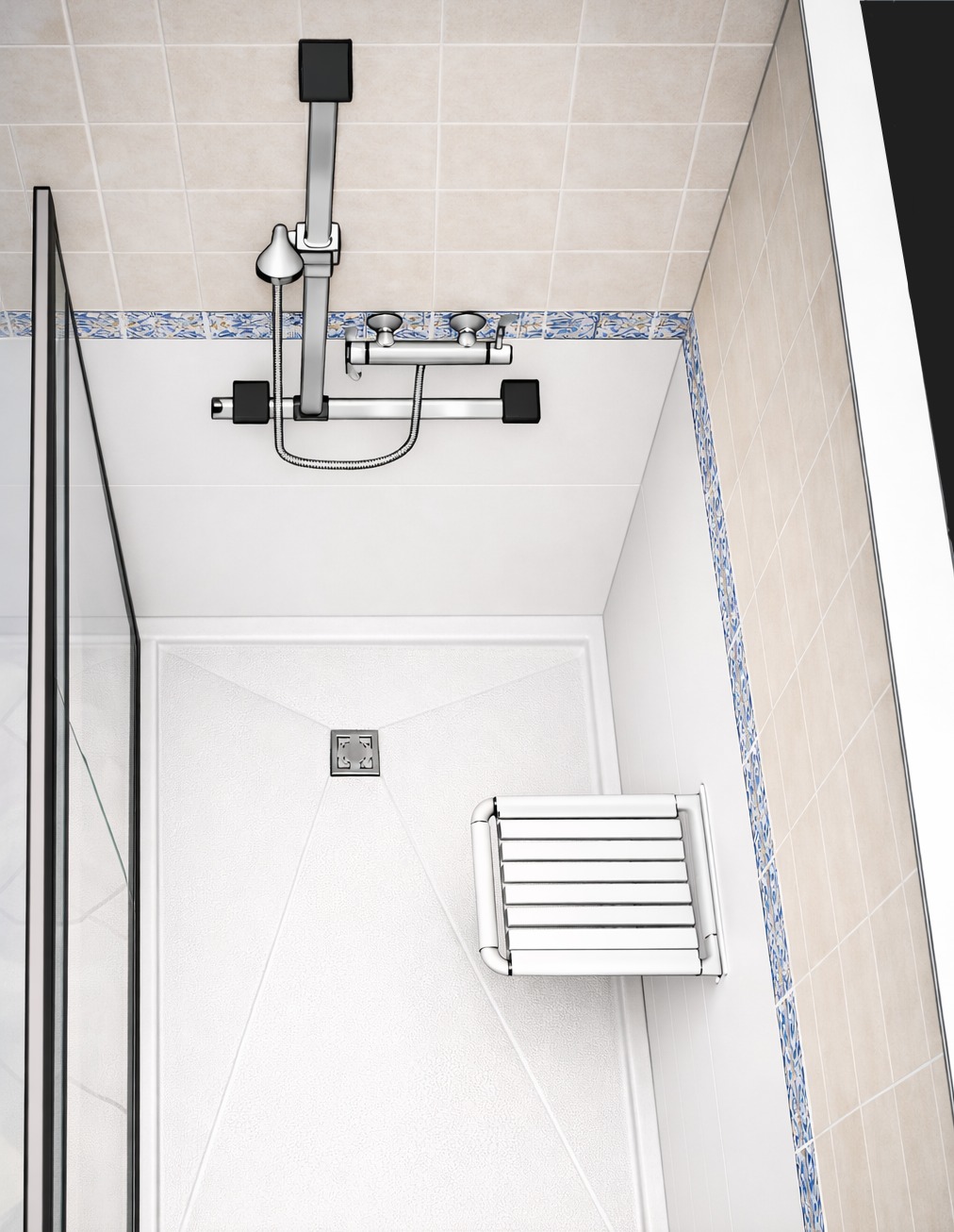 Projet 1, salle de bain accessible bleu et blanc