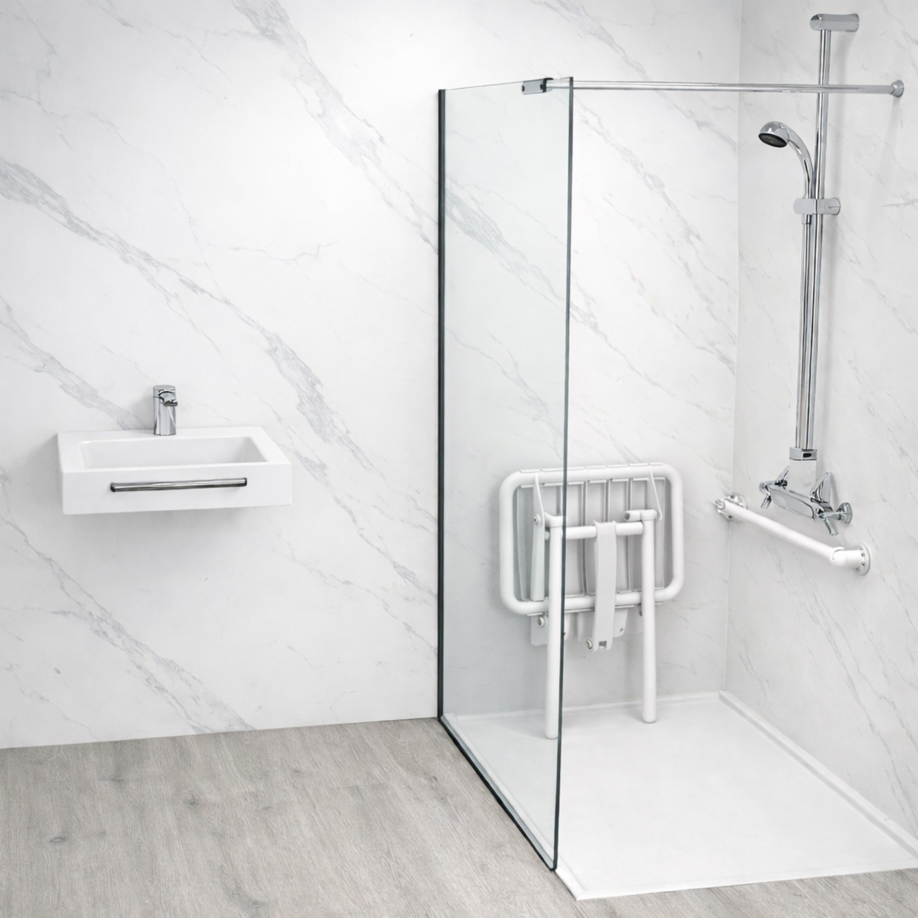 Projet 2, douche PMR contemporaine effet marbre