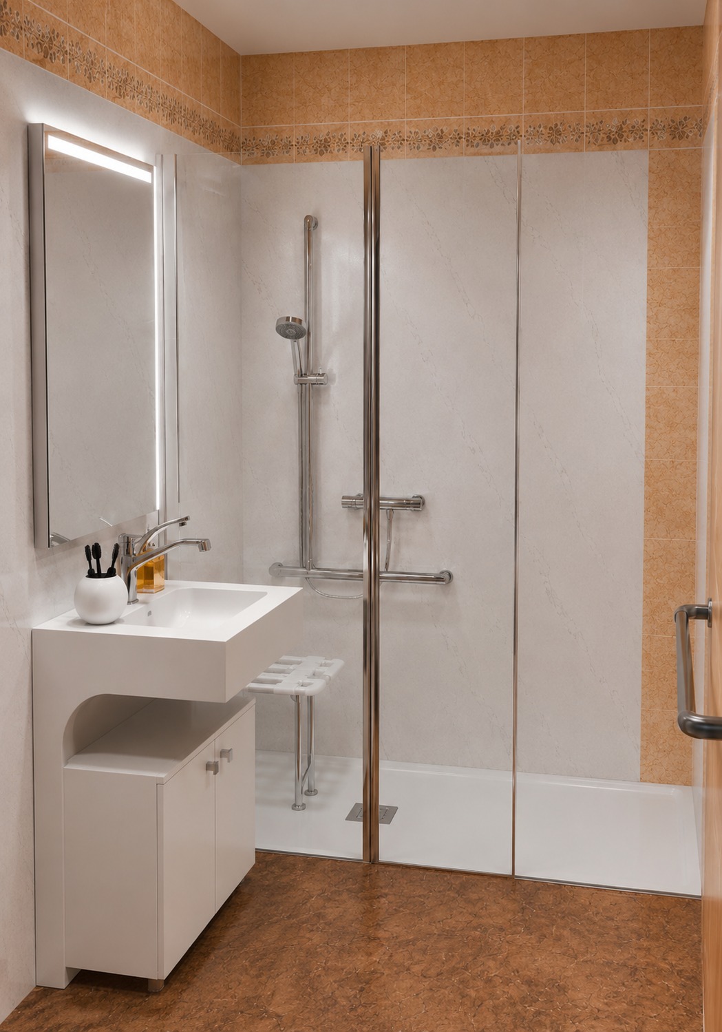 Projet 5, douche sécurisée avec panneaux muraux clairs