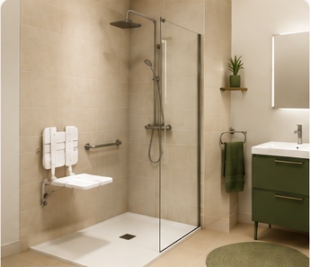 Projet 3D d’une salle de bain PMR avec douche sécurisée